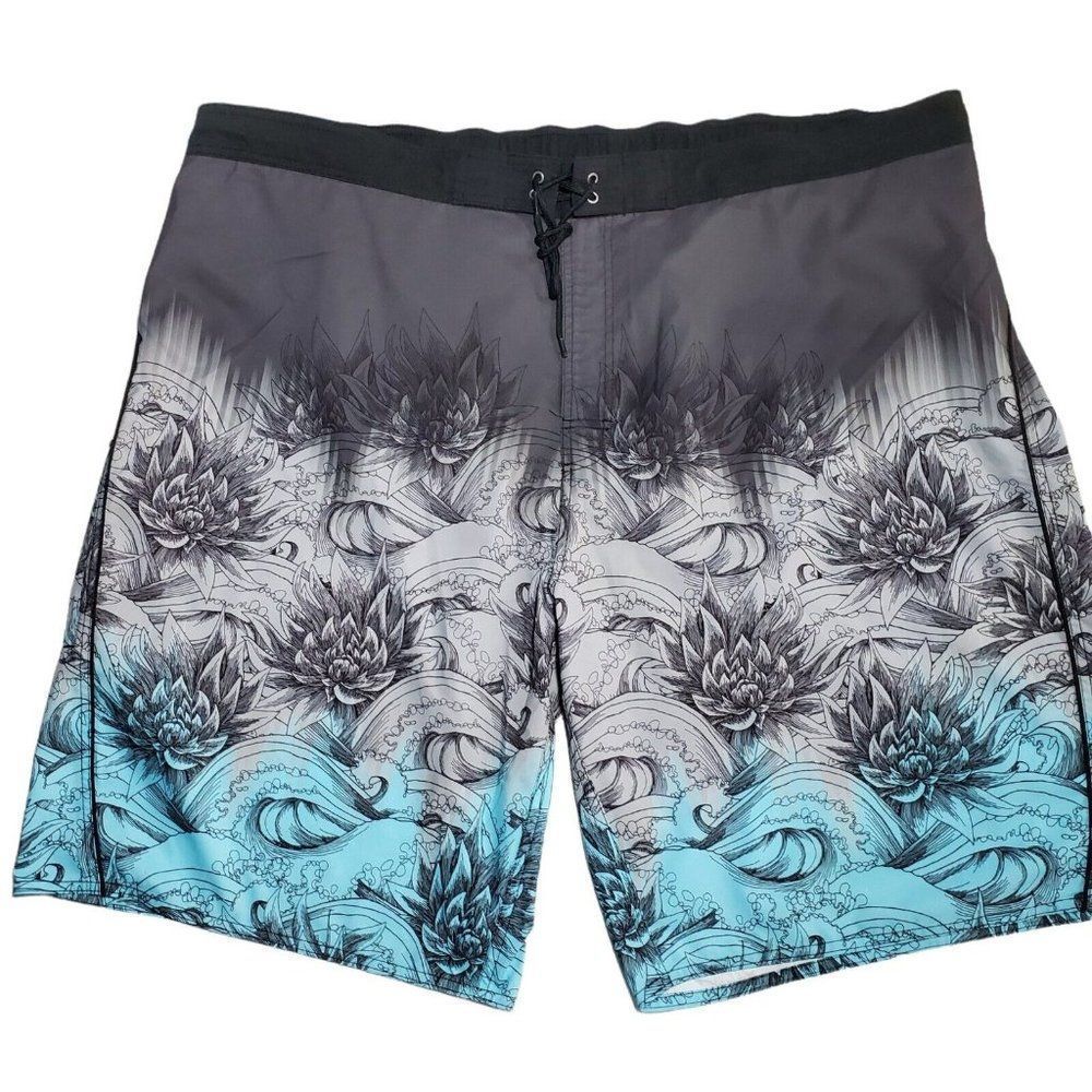 3XT Dillard's Men's BIG MAN Swim Trunks Board Shorts 9" Blue Black
